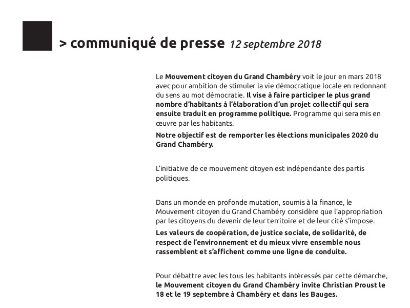 Photo du communiqué de presse du 12 septembre 2018